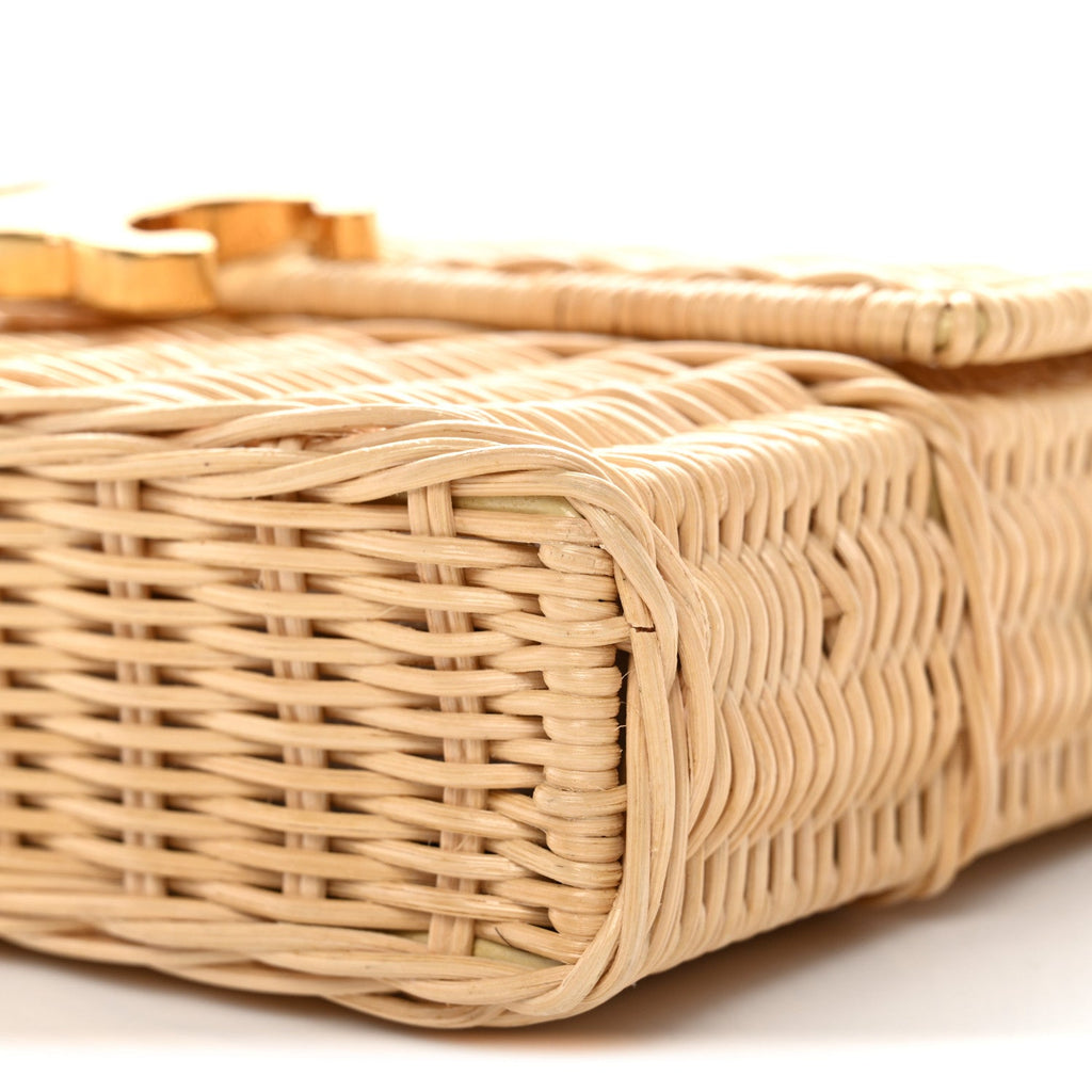 Wicker Calfskin Claude Shoulder Bag Natural