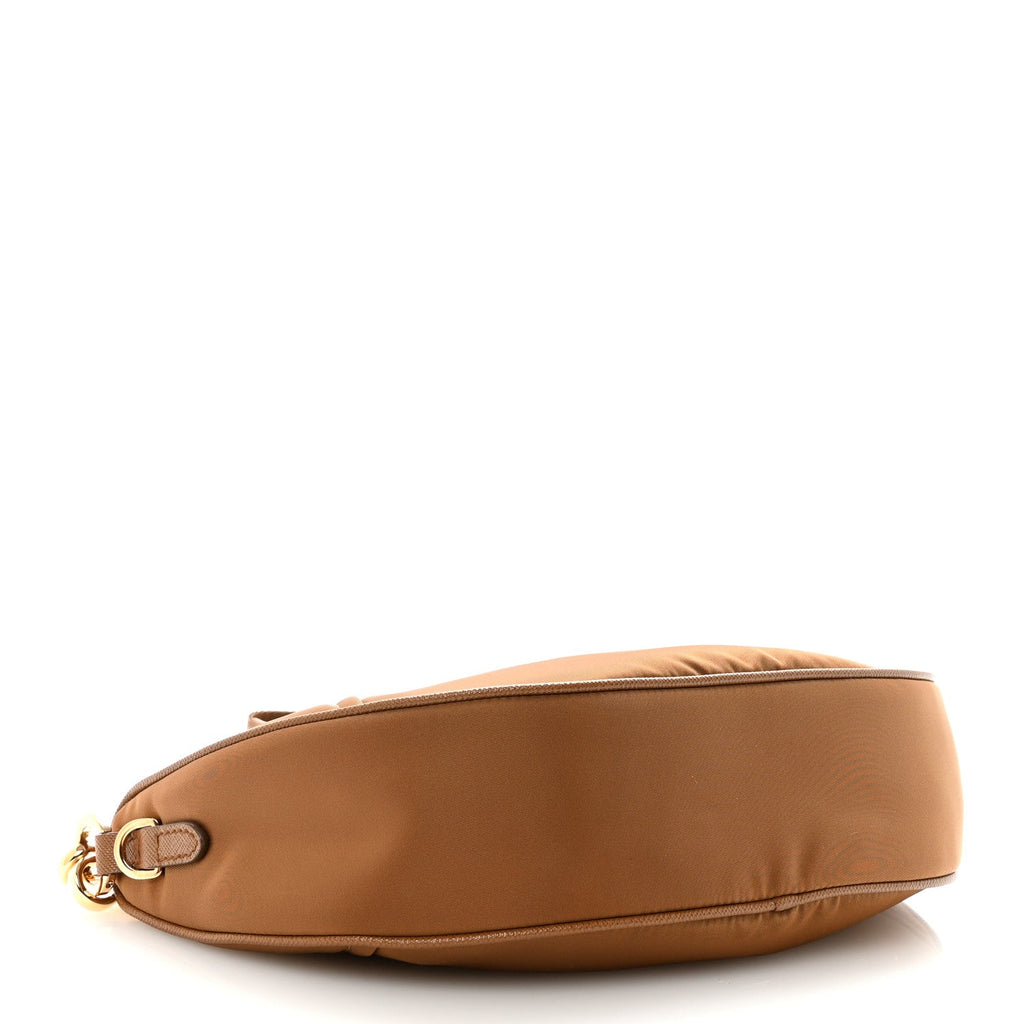 Re-Nylon Saffiano Demi-lune Shoulder Bag Brown