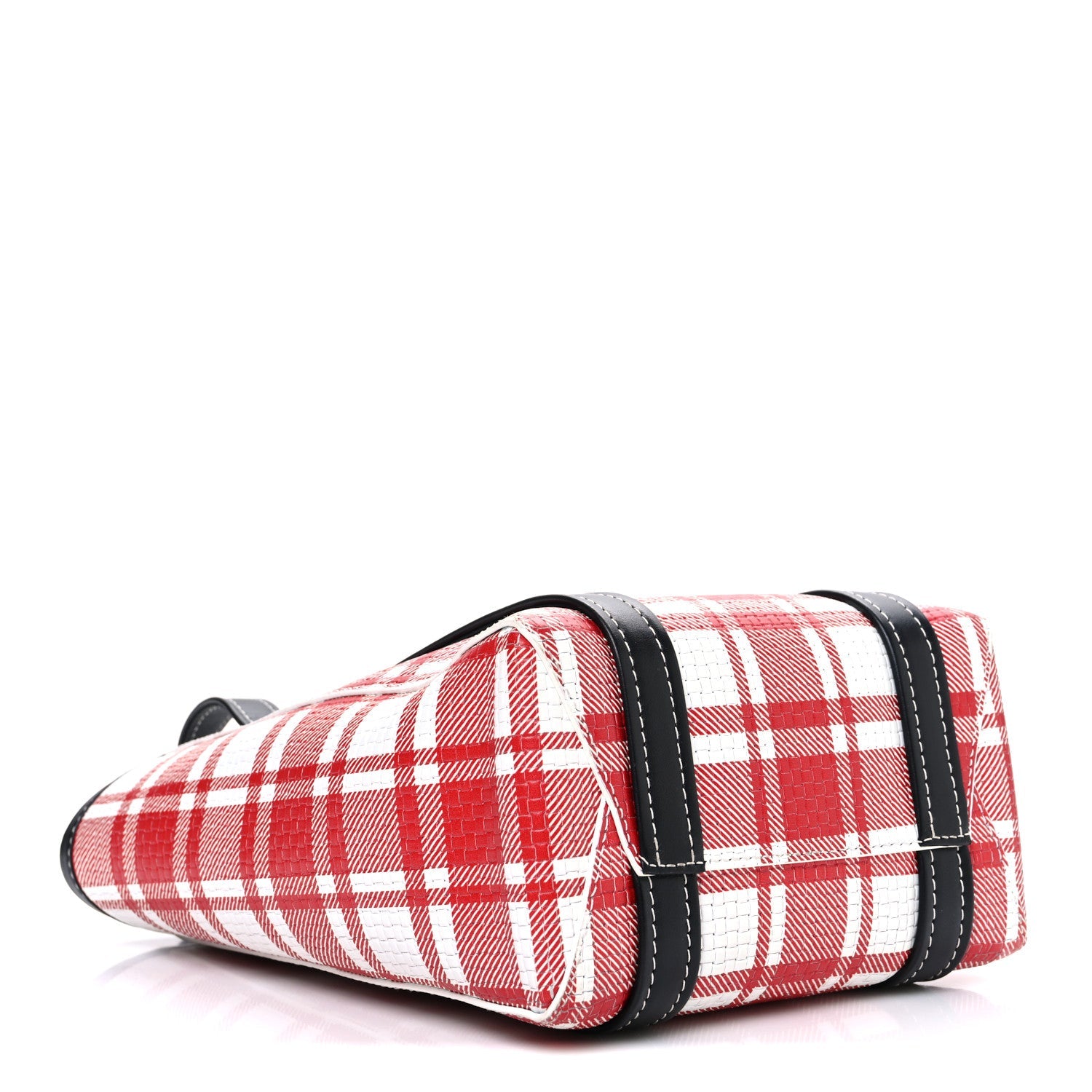 Calfskin Embossed Plaid North-South Small Barbes Shopper Tote Red