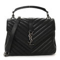 Sheepskin Matelasse Chevron Monogram Medium College Bag Black