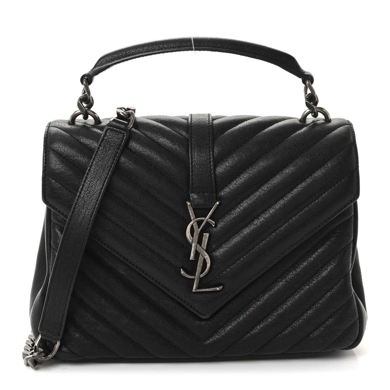Sheepskin Matelasse Chevron Monogram Medium College Bag Black