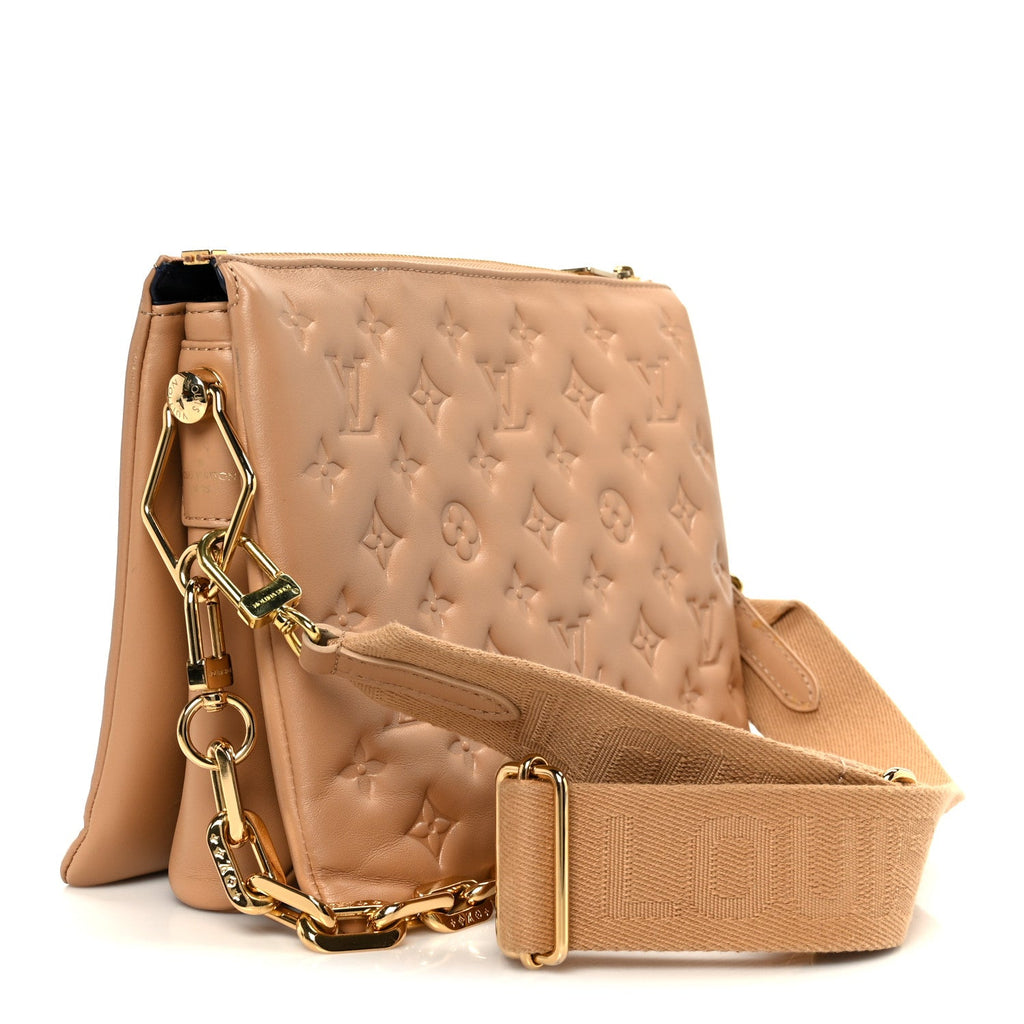 Lambskin Embossed Monogram Coussin PM Camel