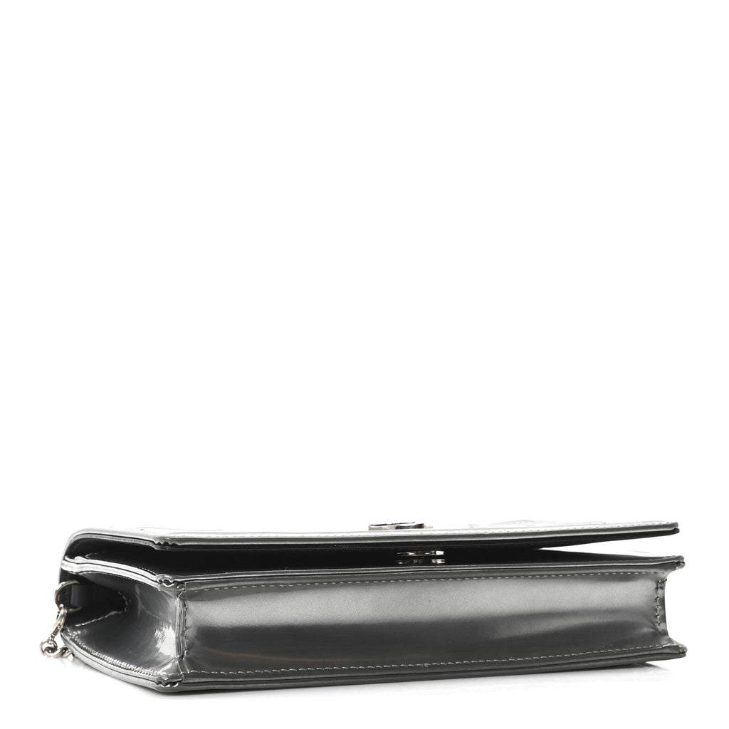 Metallic Patent Micro-Cannage Diorama Wallet on Chain Pouch Silver