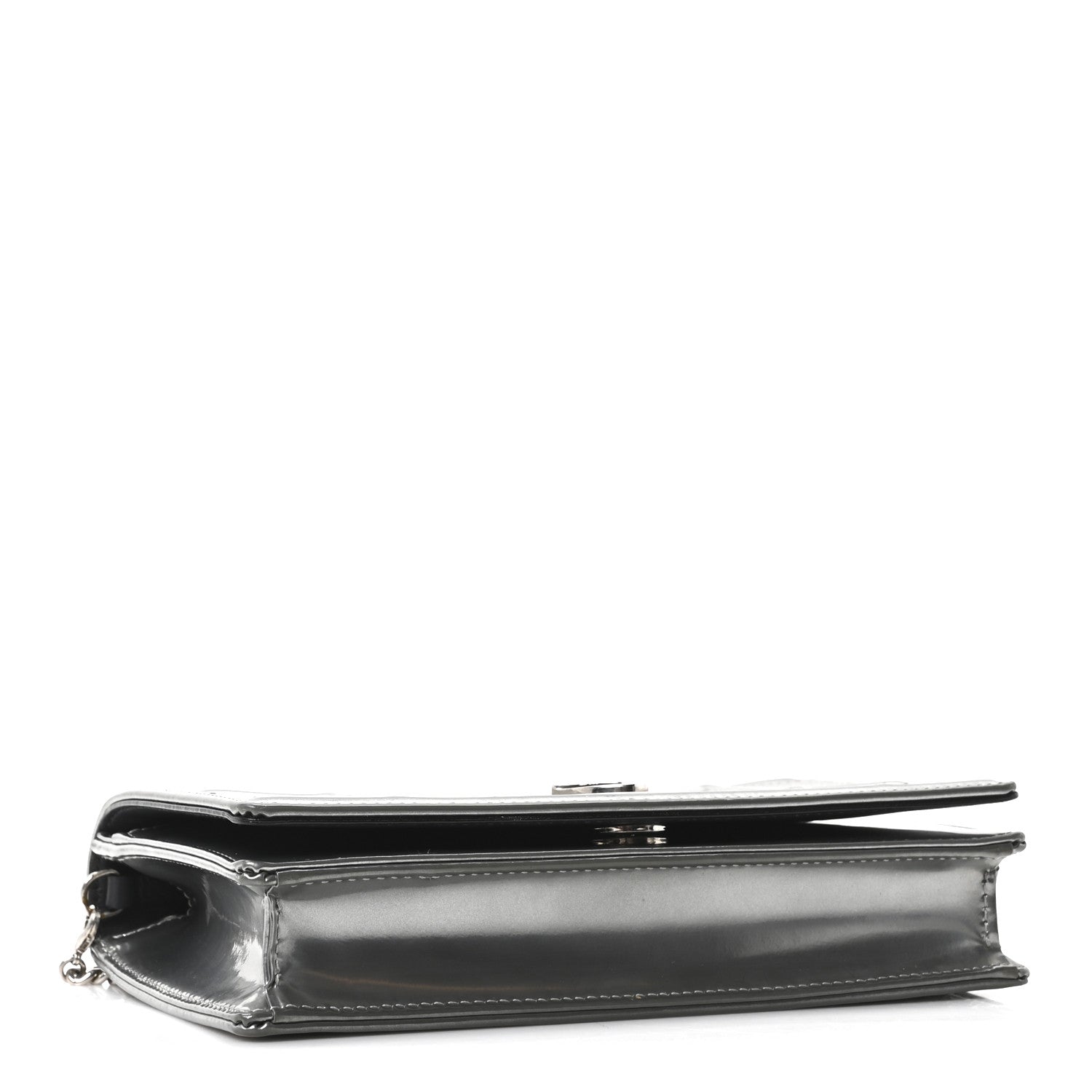 Metallic Patent Micro-Cannage Diorama Wallet on Chain Pouch Silver