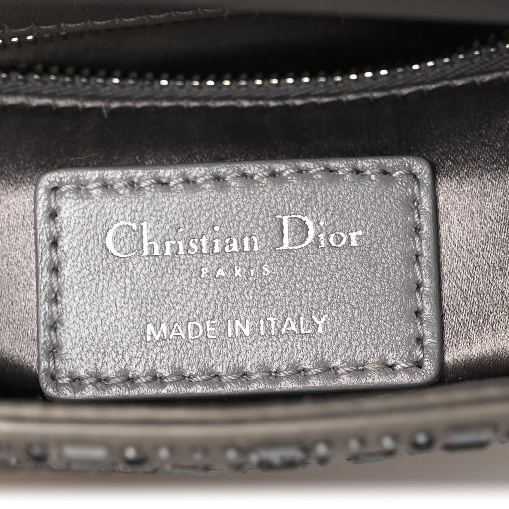 Satin Crystal Cannage Mini Lady Dior Gray