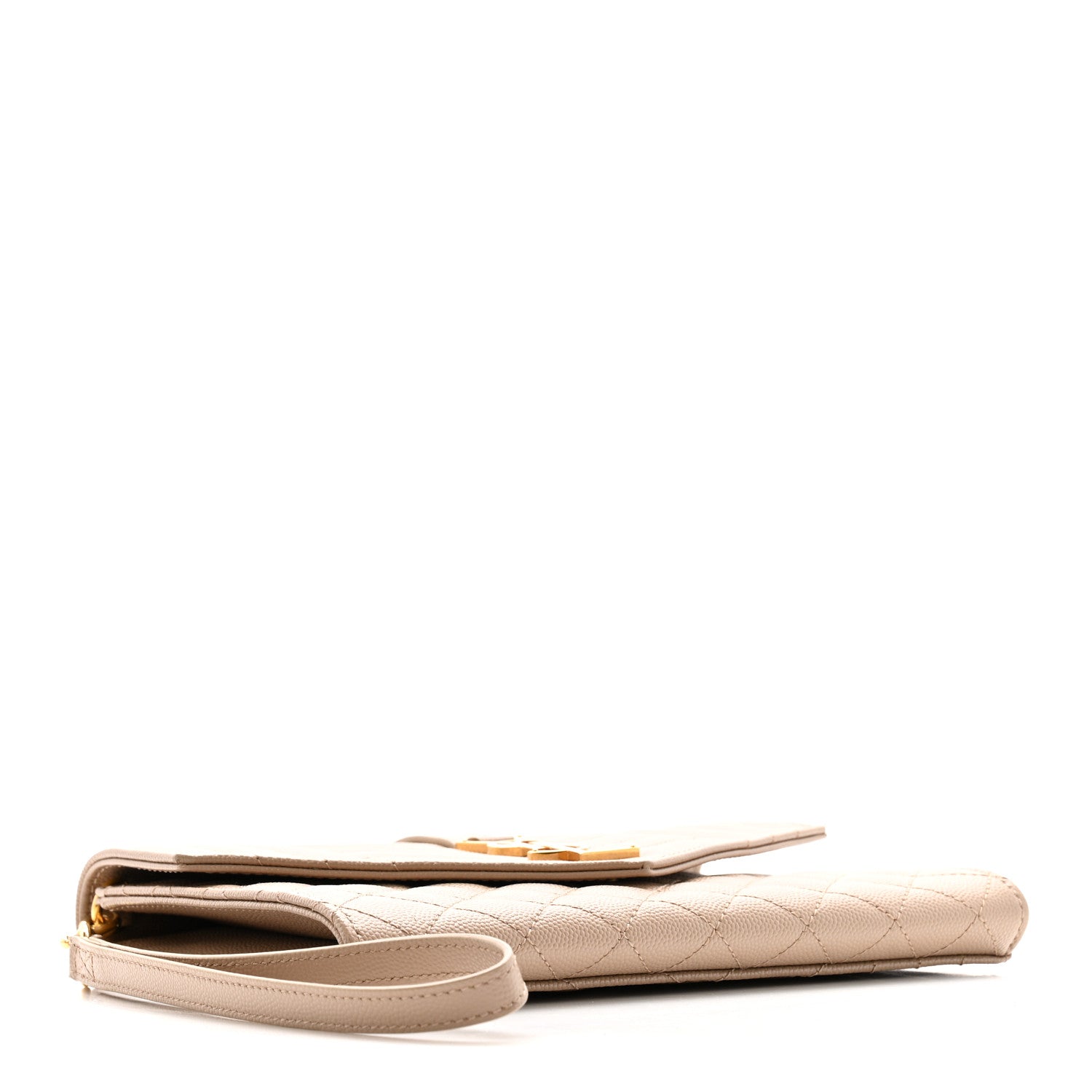 Grain De Poudre Textured Mixed Matelasse Triquilt Monogram Clutch Dark Beige