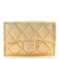 Metallic Caviar Quilted Flap  Holder Wallet Gold