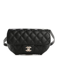Calfskin Quilted CC Uniform Flap Belt Bag Black