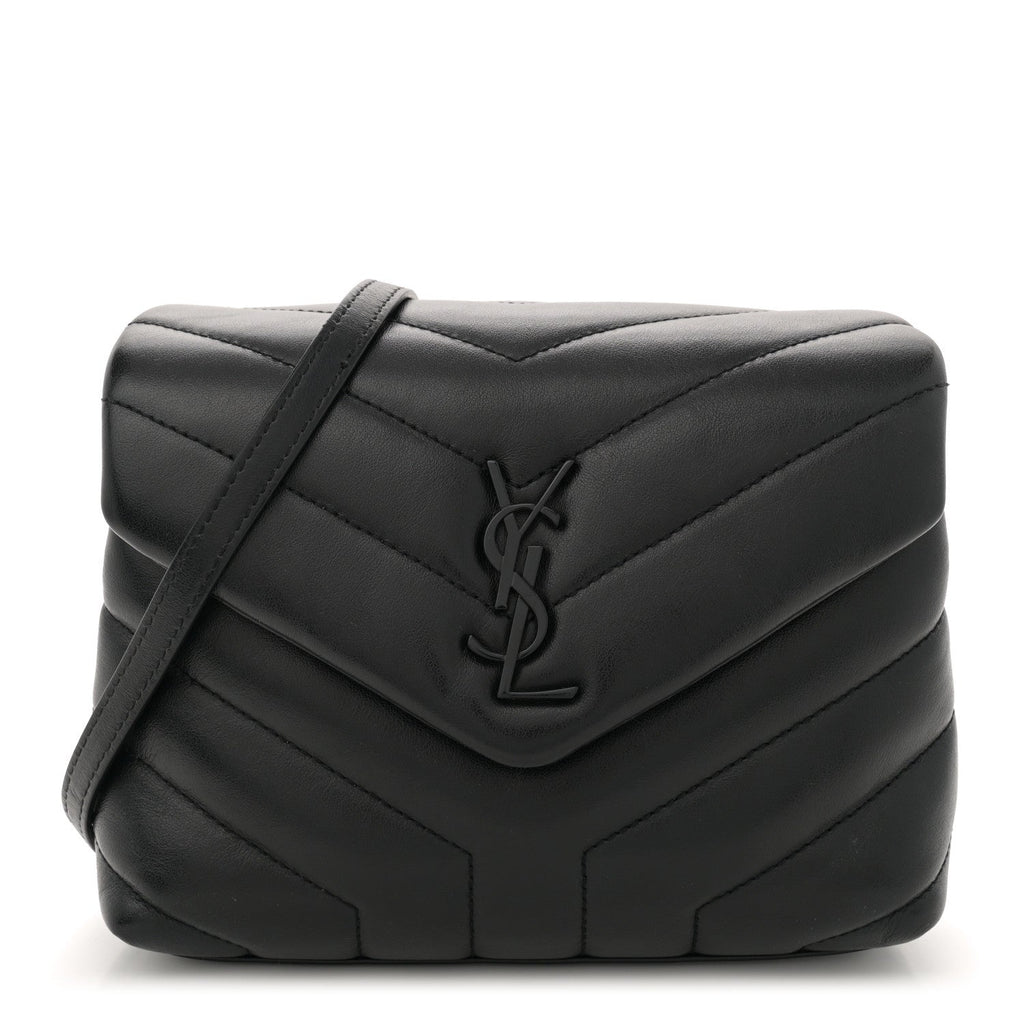Calfskin Y Quilted Monogram Monochrome Toy Loulou Crossbody Bag Black
