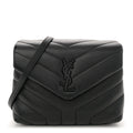 Calfskin Y Quilted Monogram Monochrome Toy Loulou Crossbody Bag Black
