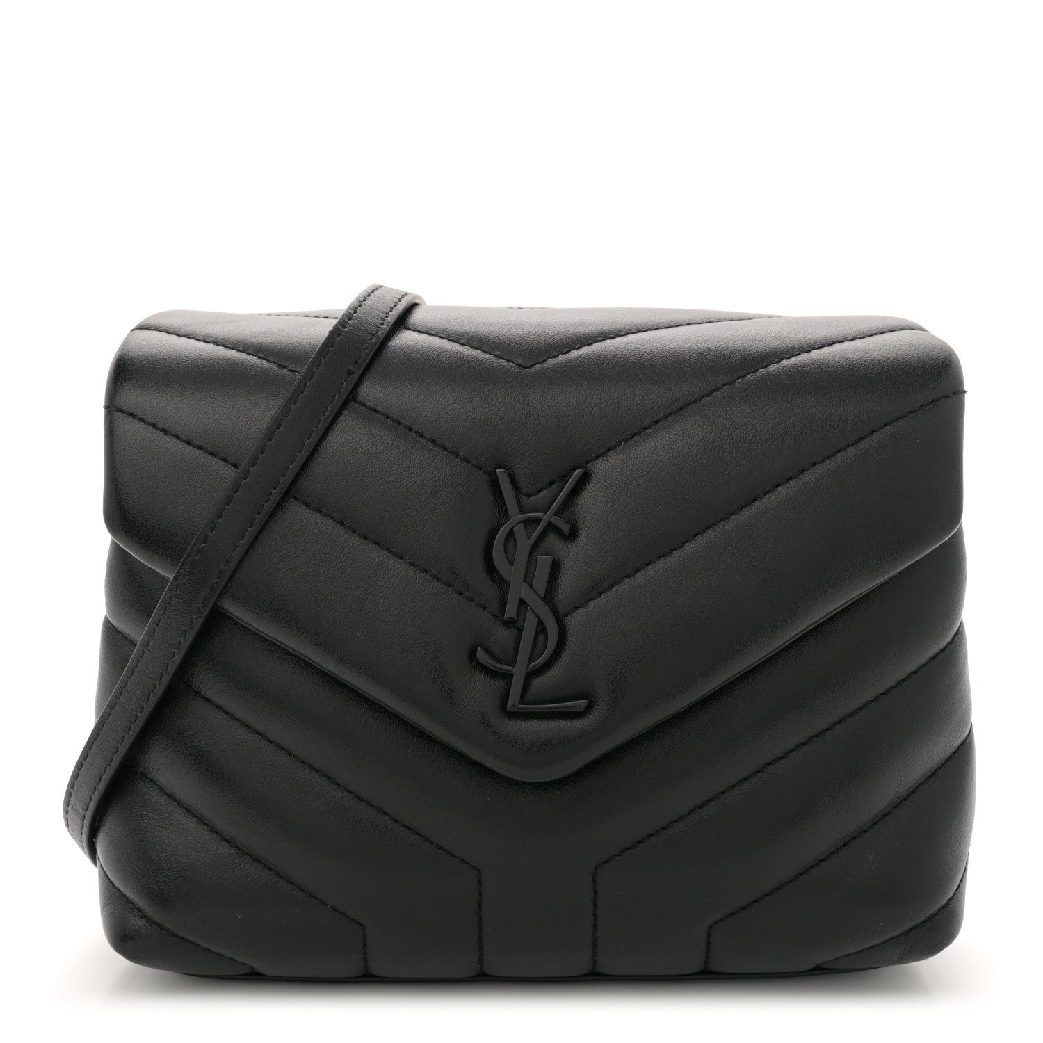 Calfskin Y Quilted Monogram Monochrome Toy Loulou Crossbody Bag Black