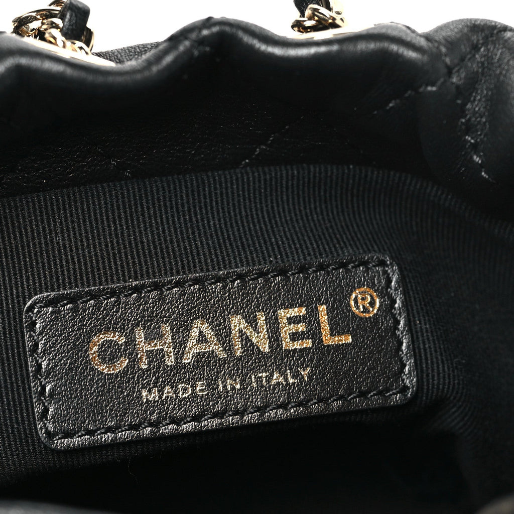 Lambskin Quilted Pearl Mini About Pearls Drawstring Bag Black