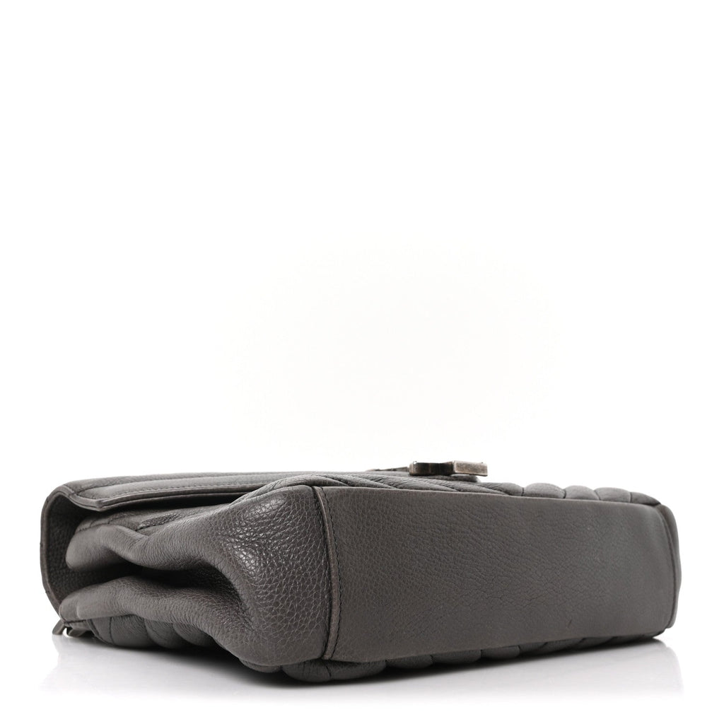 Sheepskin Matelasse Chevron Monogram Medium College Bag Asphalt