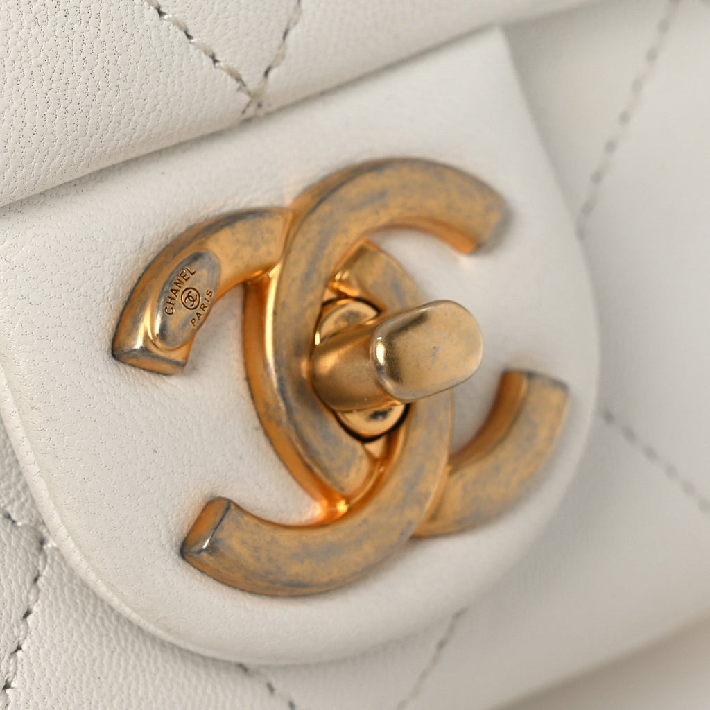 Lambskin Quilted Small Circular Handle Bag White