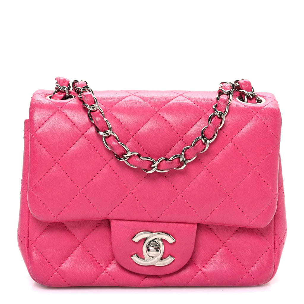 Lambskin Quilted Mini Square Flap Dark Pink