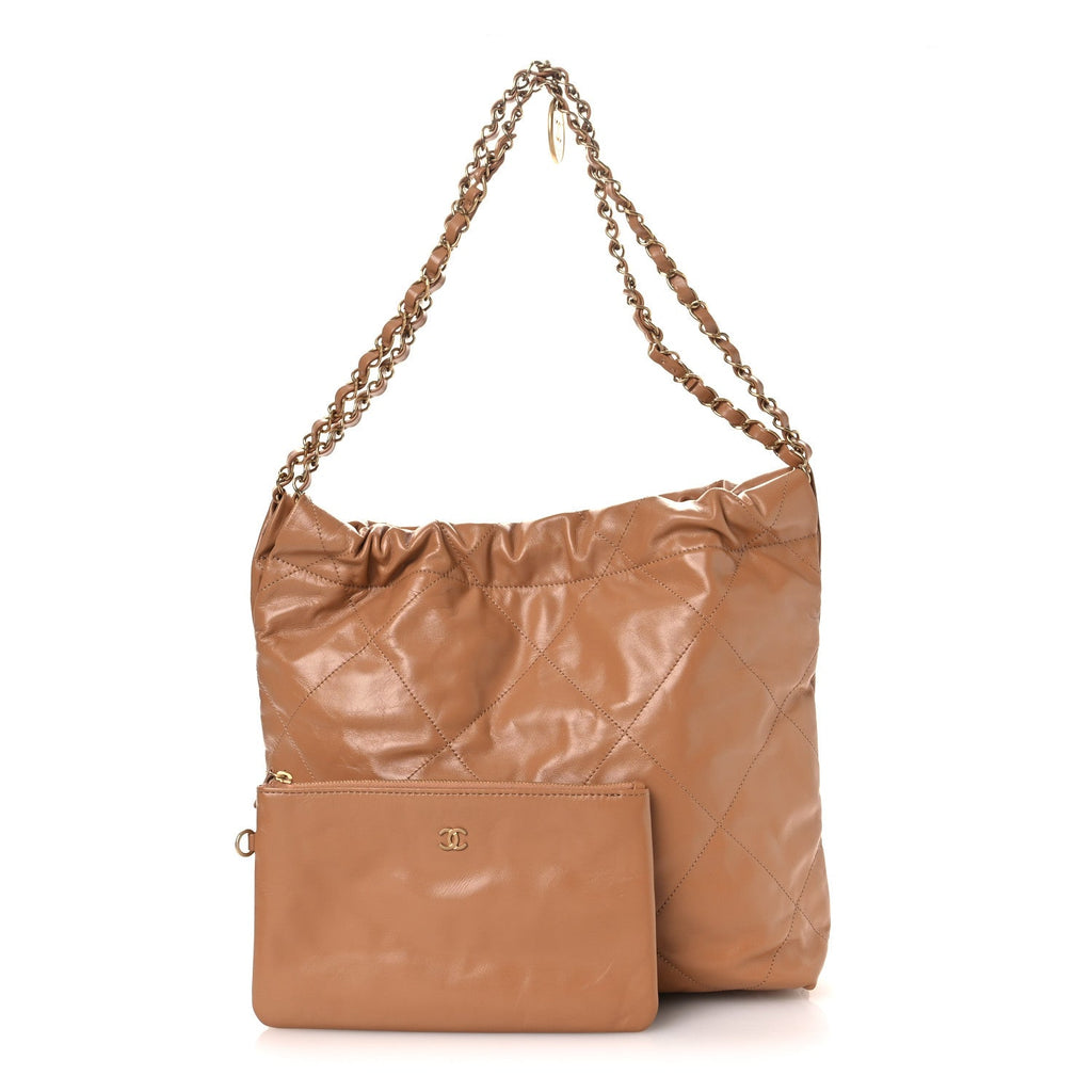 Shiny Calfskin Quilted Small Chanel 22 Beige