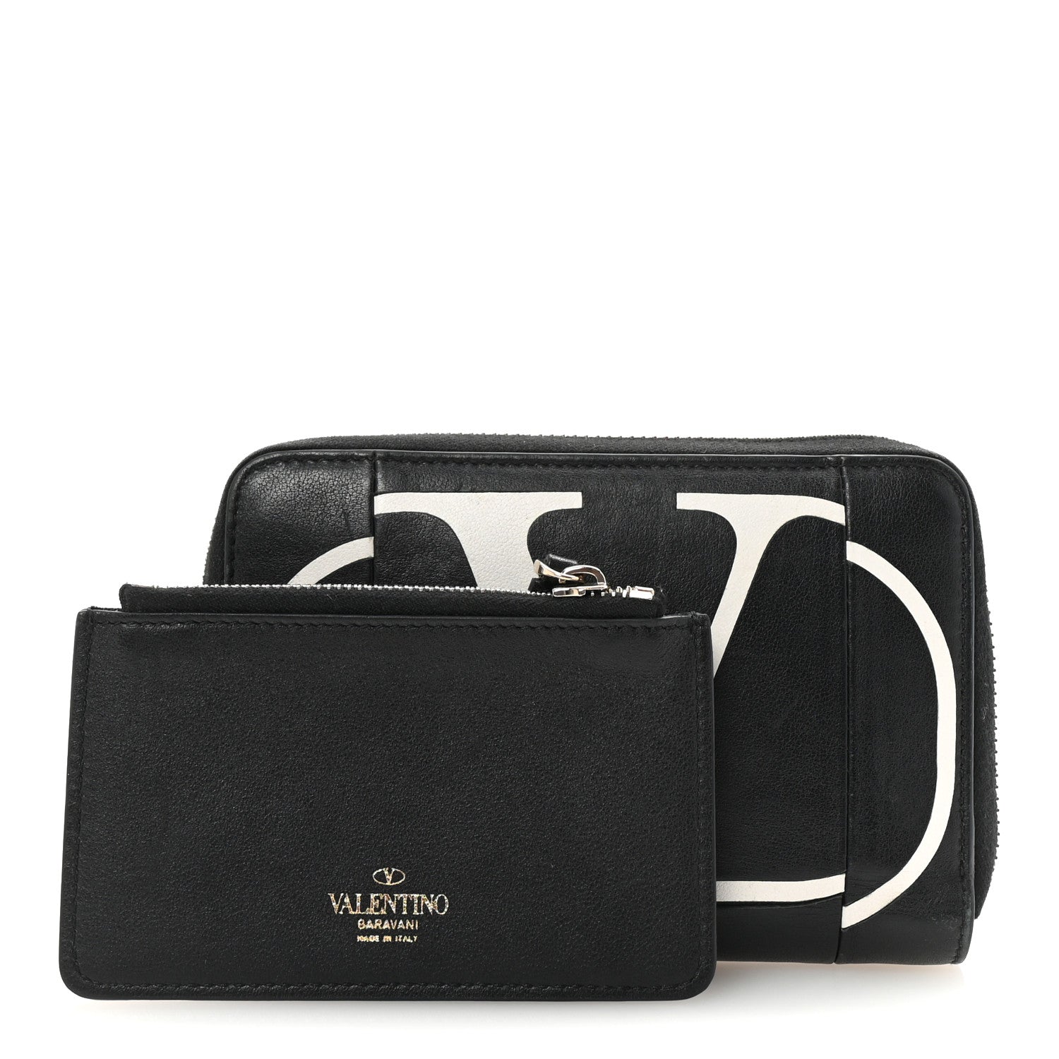 Calfskin Go Logo Zip Around Wallet Black