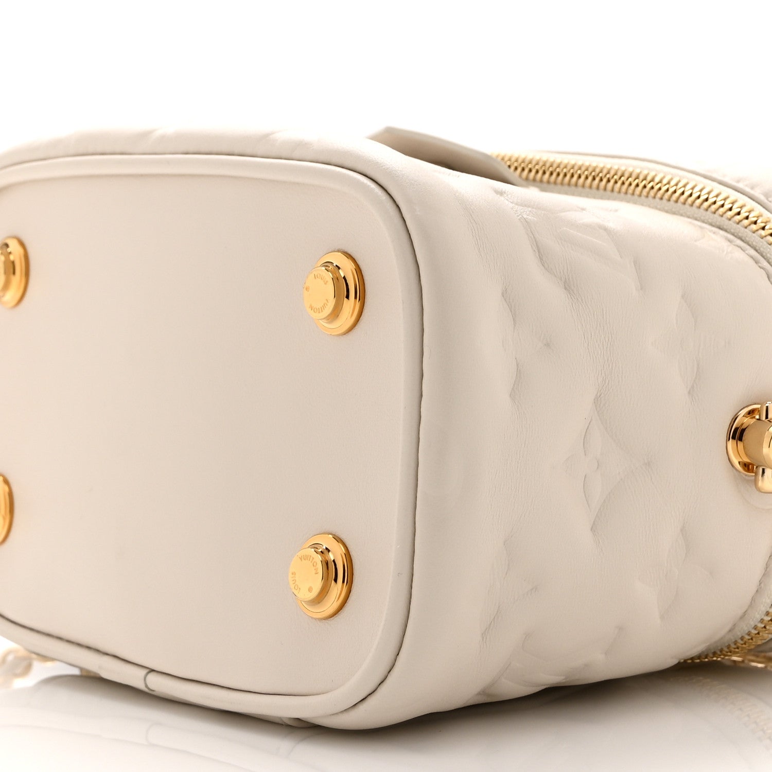 Lambskin Embossed Monogram Coussin Vanity PM  Cream