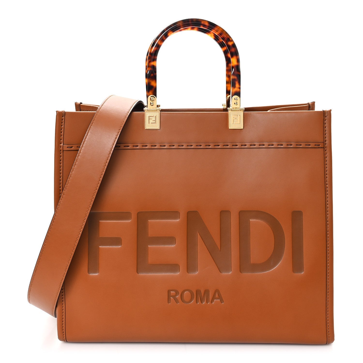 Vitello King Plexiglass Medium Fendi Sunshine Shopper Tote Cuoio