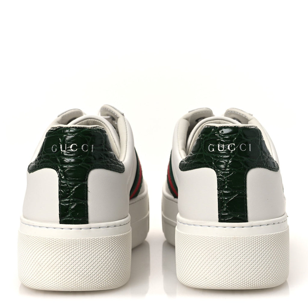Ultralight Plume Calfskin Web Womens Ace Platform Sneakers 39.5 White