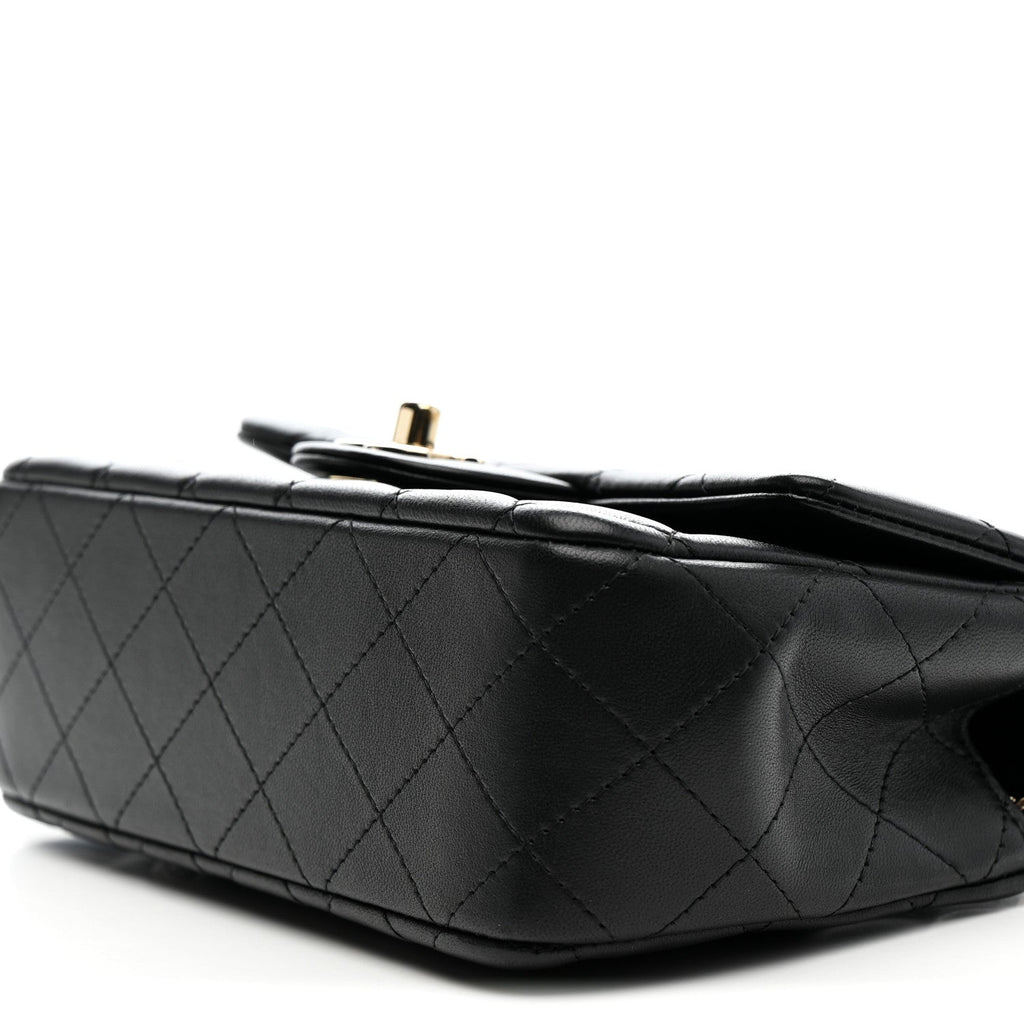 Lambskin Quilted Mini Top Handle Rectangular Flap Black