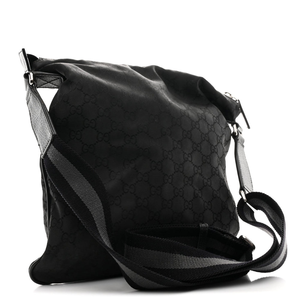 Nylon Monogram Medium Flat Messenger Bag Black