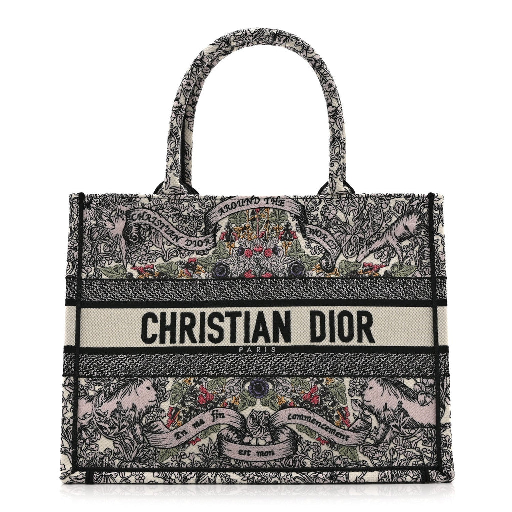 Canvas Embroidered Medium Book Tote White Multicolor