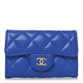 Caviar Quilted Flap  Holder Wallet Blue