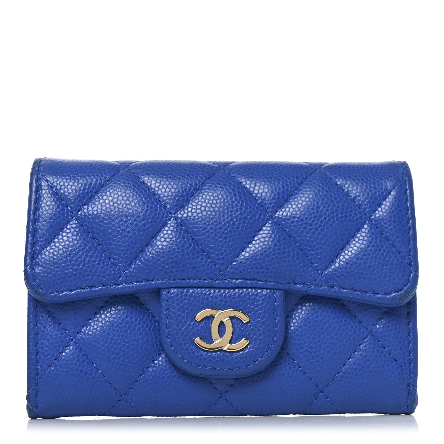 Caviar Quilted Flap  Holder Wallet Blue