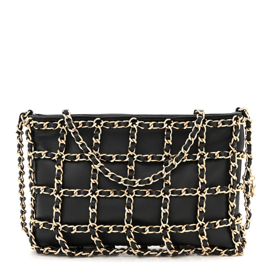 Lambskin Chain Frame Shoulder Bag Black