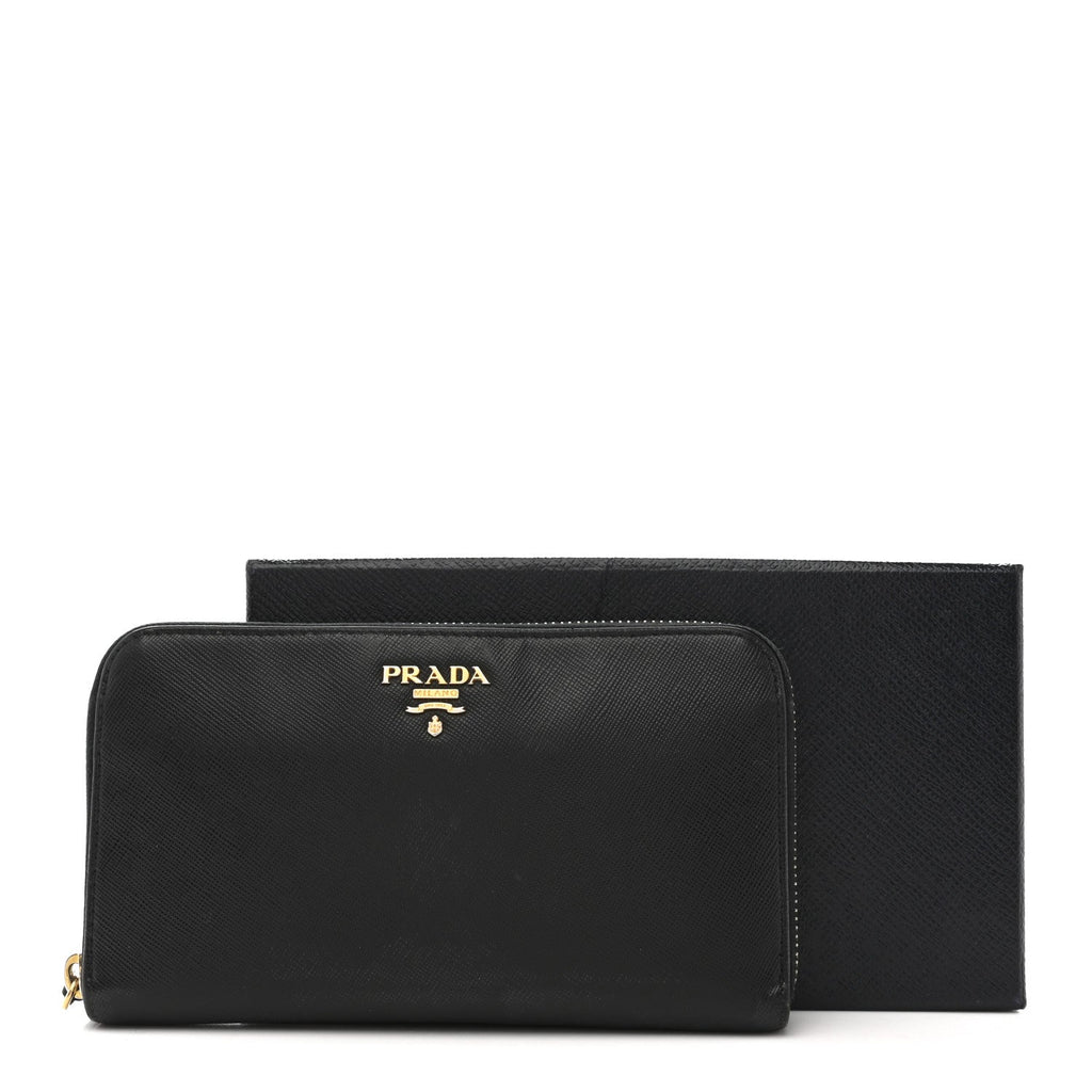 Saffiano Metal Zip Around Wallet Black