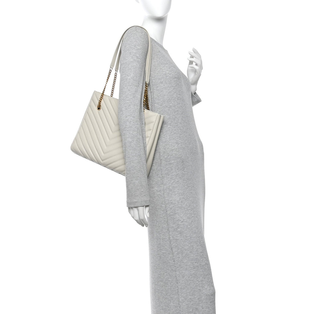 Grain de Poudre Matelasse Chevron Medium Tribeca Shopping Bag Crema Soft