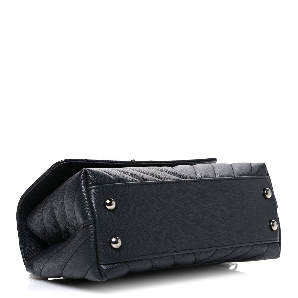 Caviar Chevron Quilted Mini Coco Handle Flap Dark Grey