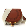 Linen Calfskin Small Marcie Saddle Bag Sepia Brown