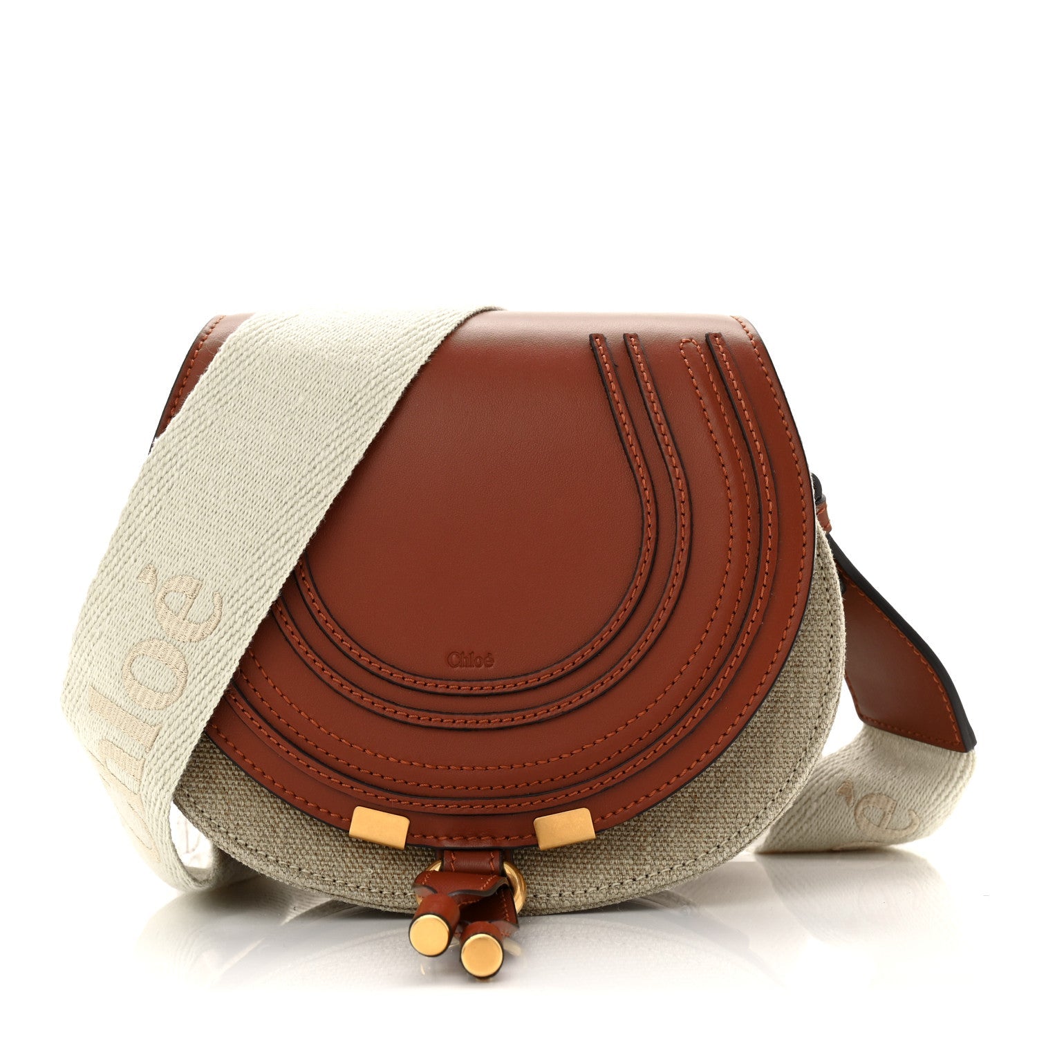 Linen Calfskin Small Marcie Saddle Bag Sepia Brown