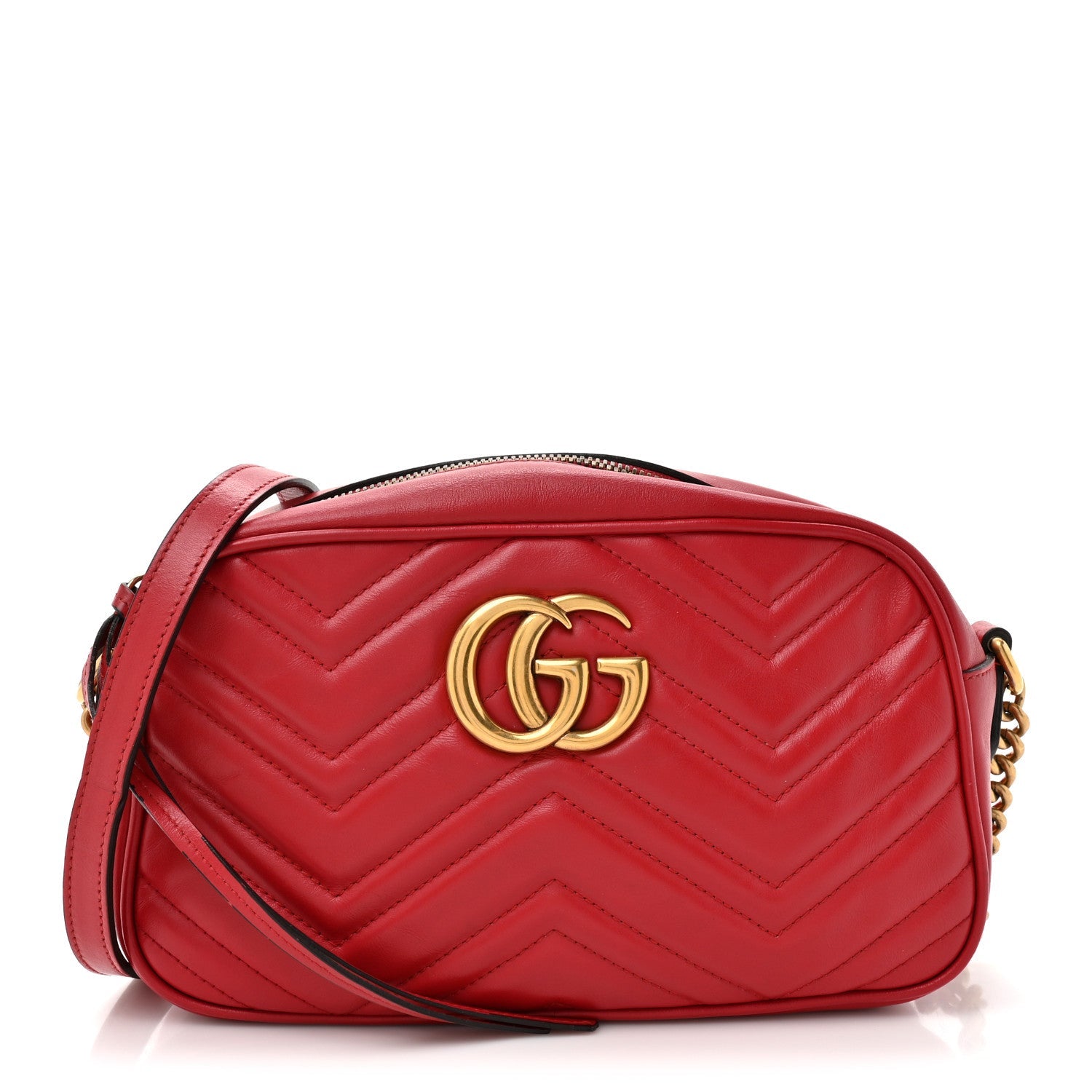 Calfskin Matelasse Small GG Marmont Chain Shoulder Bag Hibiscus Red