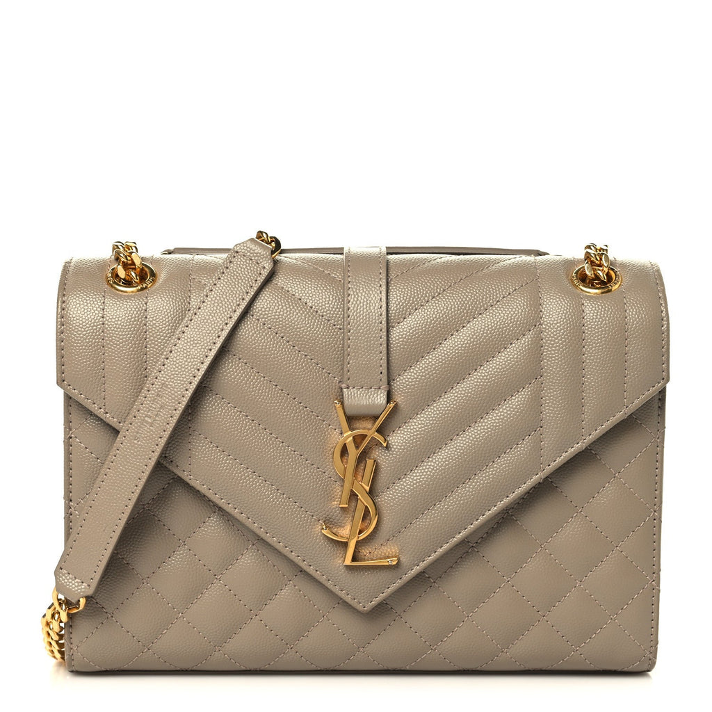 Grain De Poudre Textured Mixed Matelasse Medium Triquilt Monogram Satchel Dusty Grey