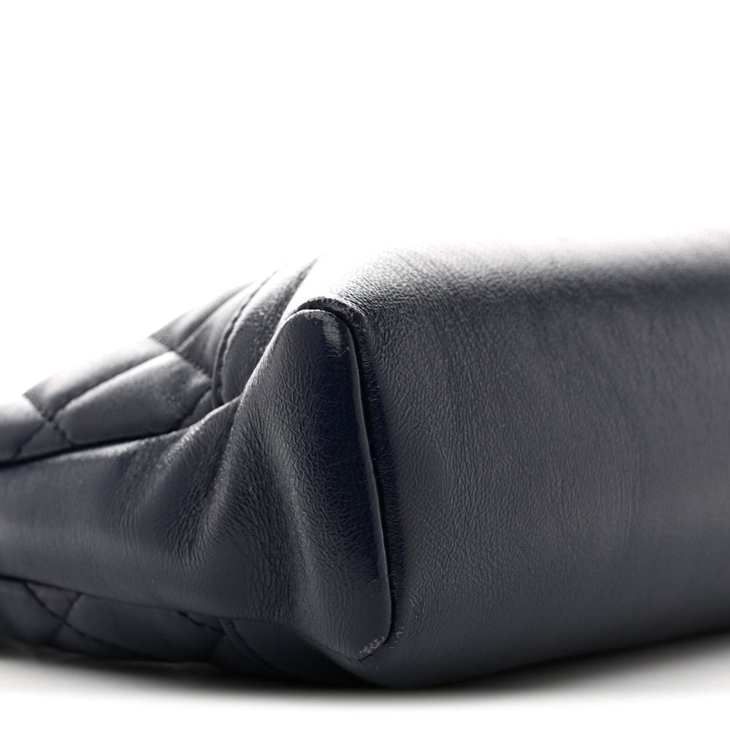 Shiny Crumpled Calfskin Quilted Mini 31 Shopping Bag Navy Blue