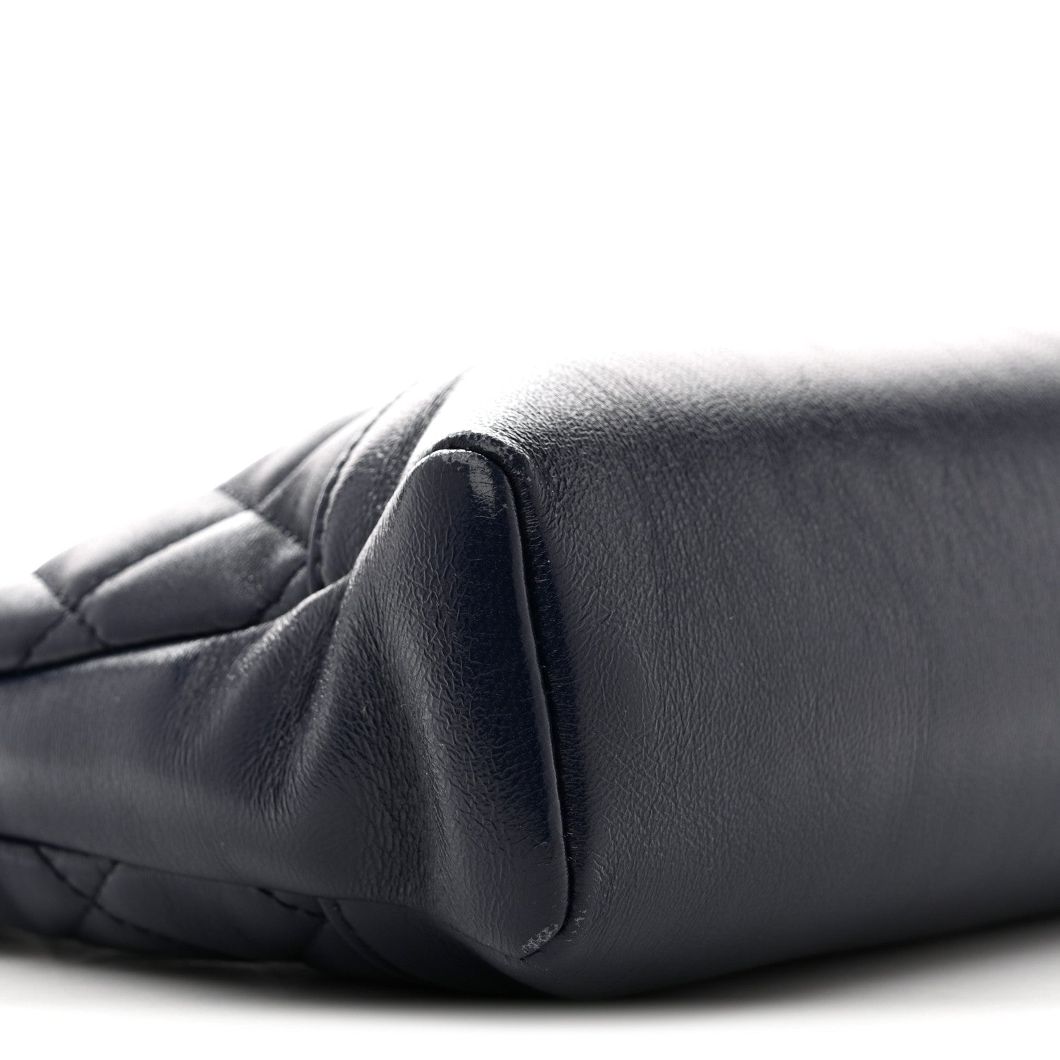 Shiny Crumpled Calfskin Quilted Mini 31 Shopping Bag Navy Blue