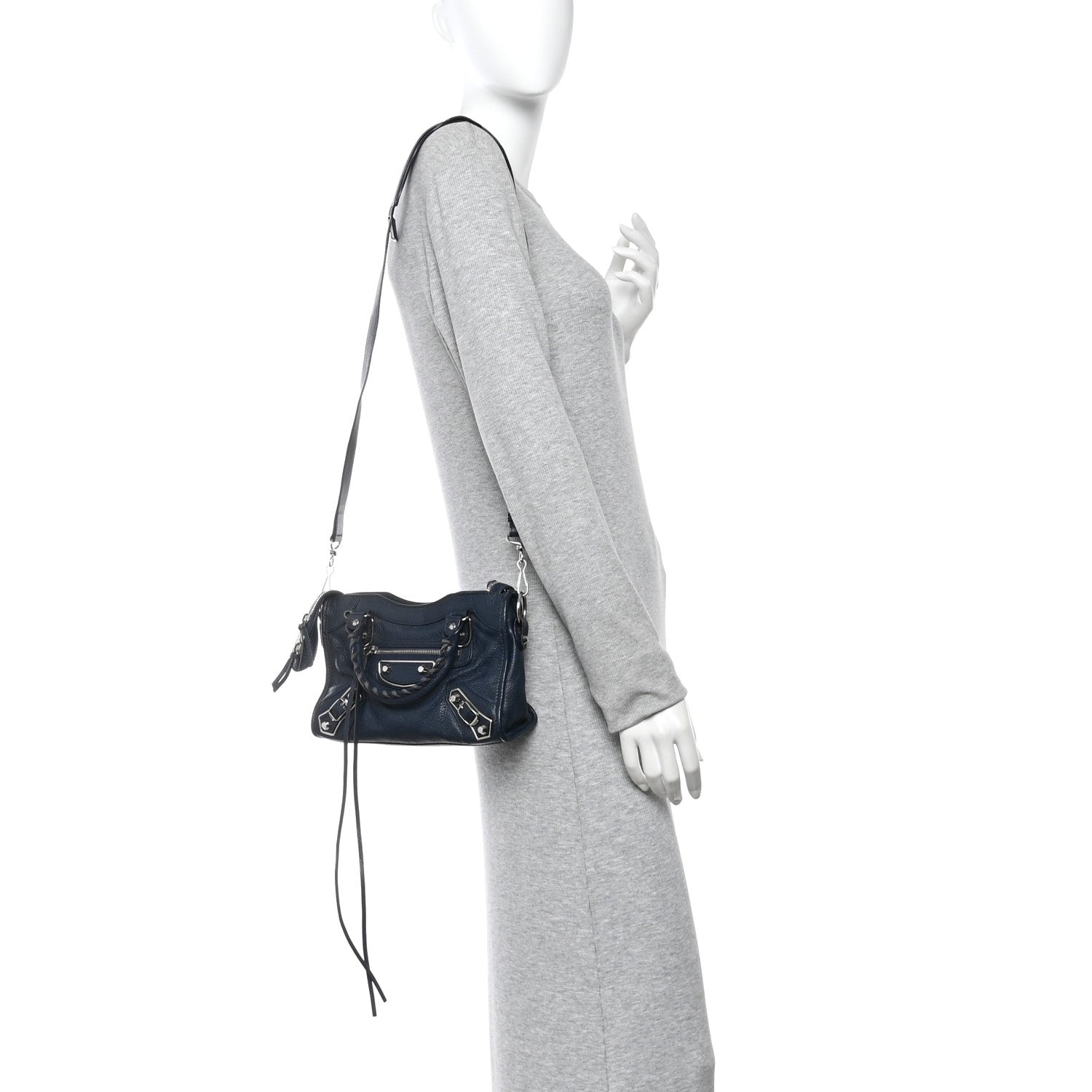 Chevre Silver Metallic Edge Hardware Mini City Bleu de Minuit