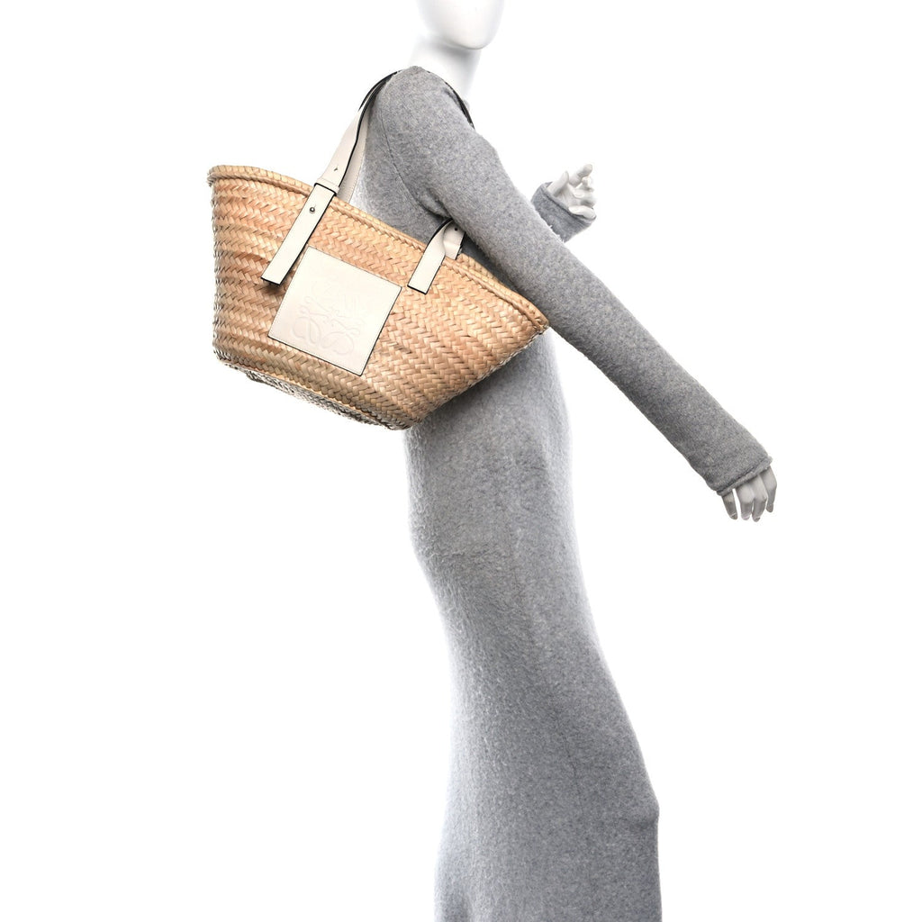 Raffia Basket Tote Bag Natural White