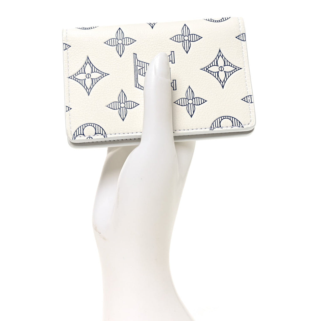 Calfskin Monogram Shadow Pocket Organizer NM White Navy