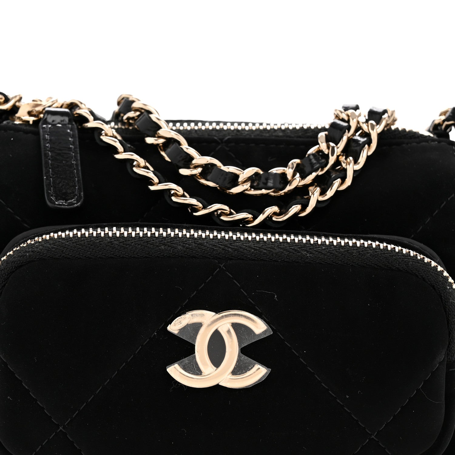 Velvet Effect Nylon Shiny Crumpled Calfskin Mini Quilted Chanel 25 Clutch With Chain Black