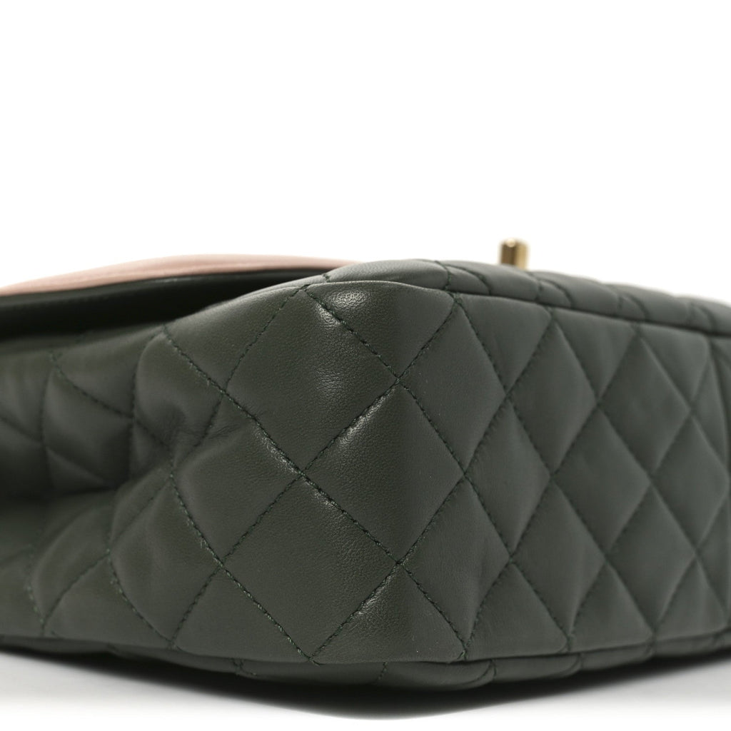 Lambskin Quilted Medium Bi-Color Flap Green Pink