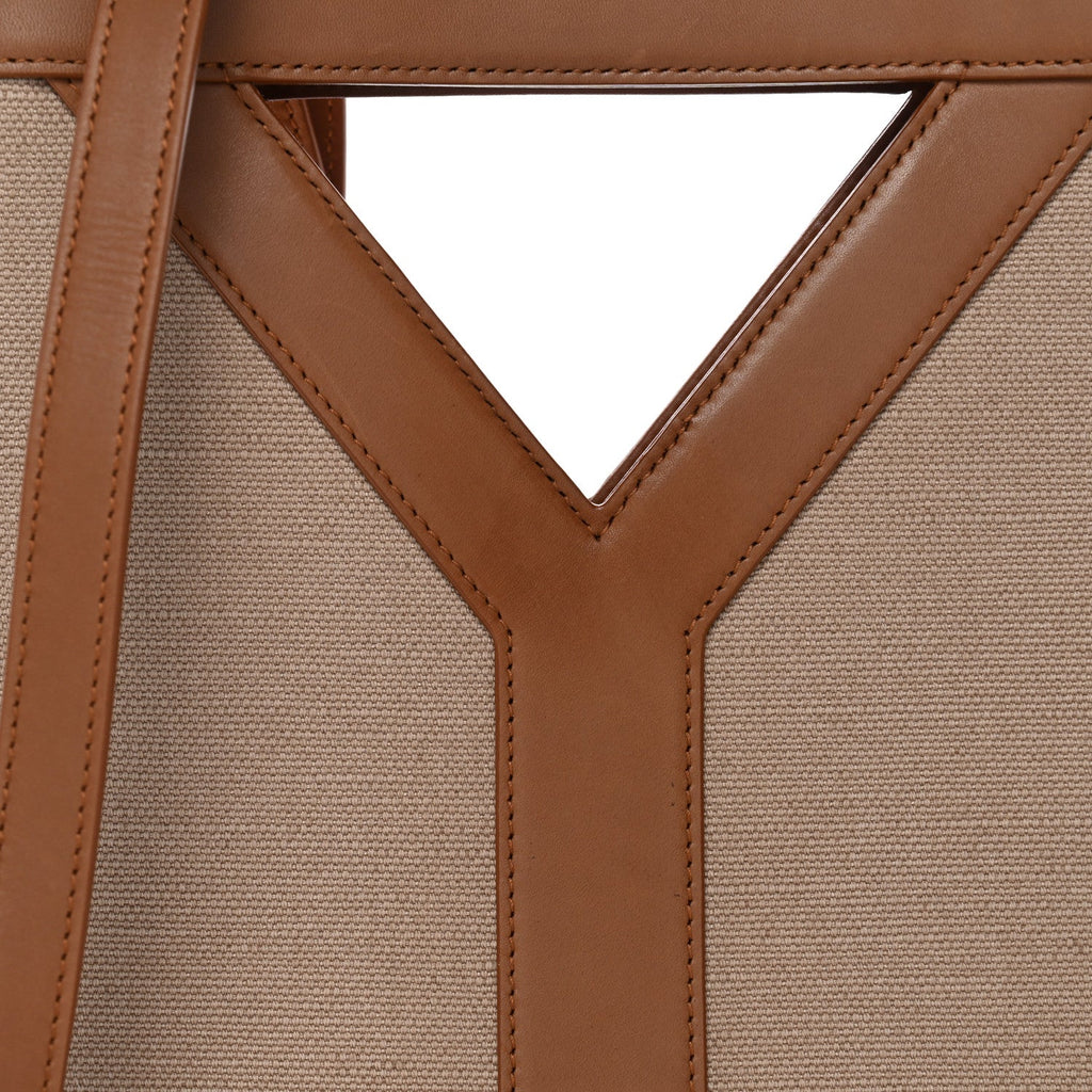 Smooth Calfskin Canvas Y Small Bucket Bag White Camel