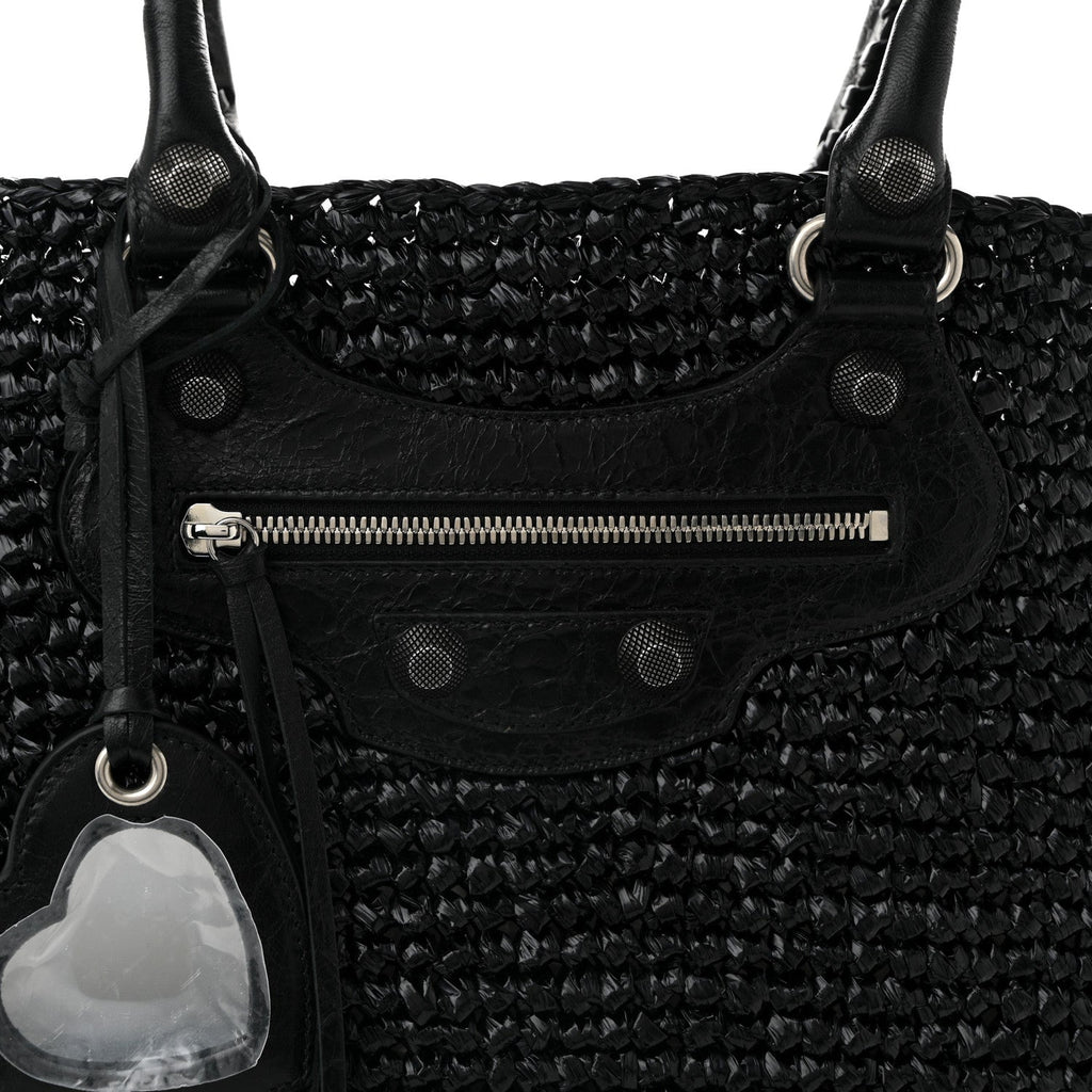 Raffia Woven Large Le Cagole Panier Tote Black