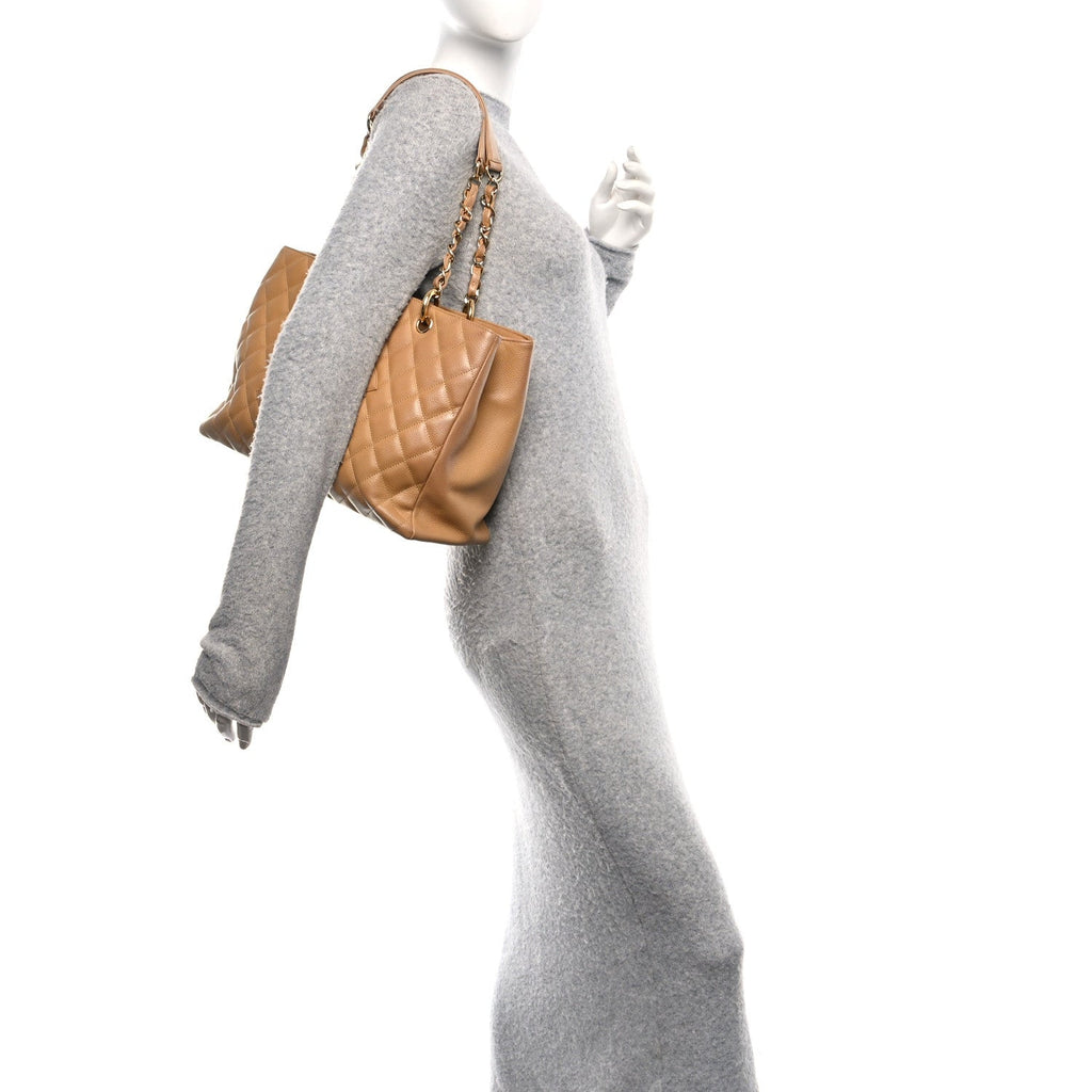 Caviar Quilted Grand Shopping Tote GST Beige