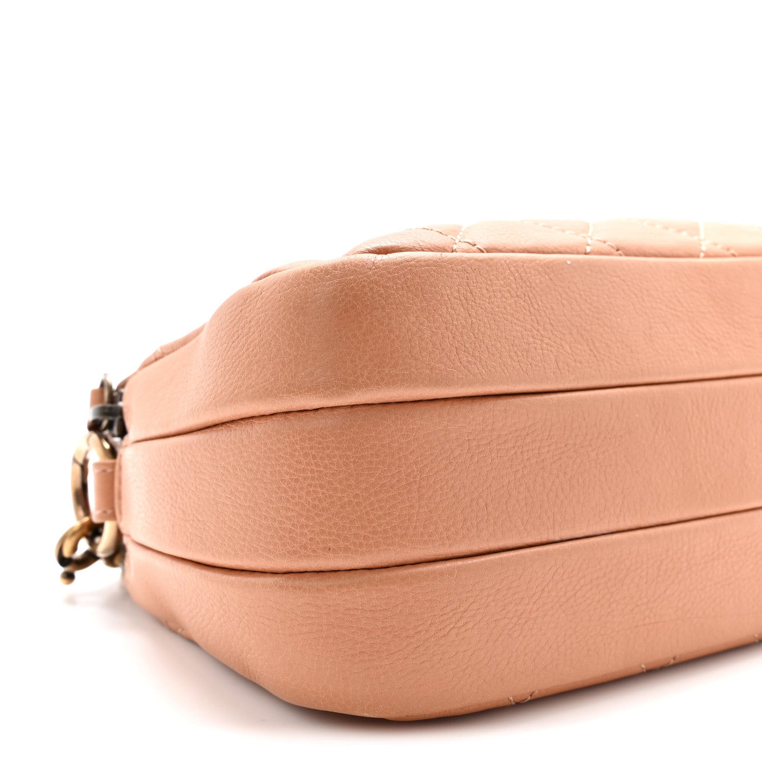 Calfskin Quilted Crown CC Double Zip Bag Beige