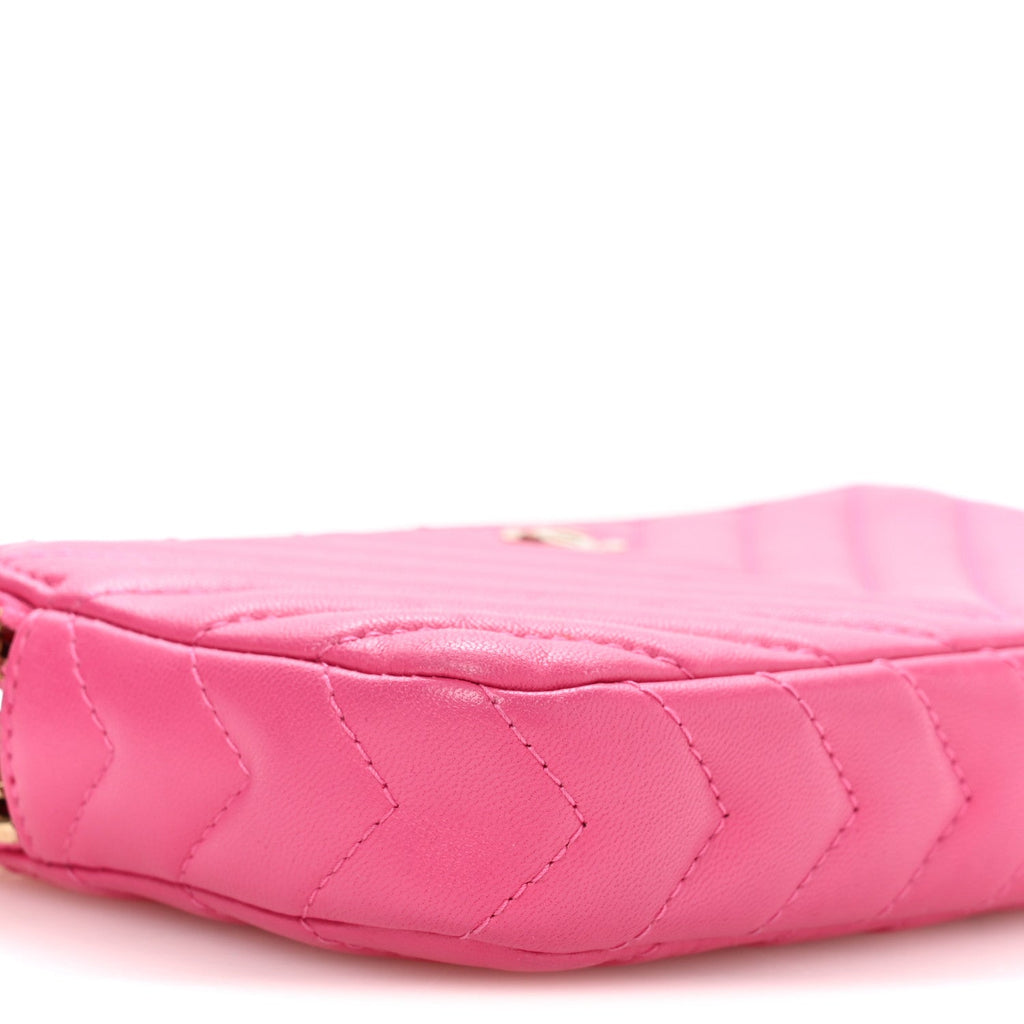 Lambskin Chevron Quilted Small Clutch With Chain Pink