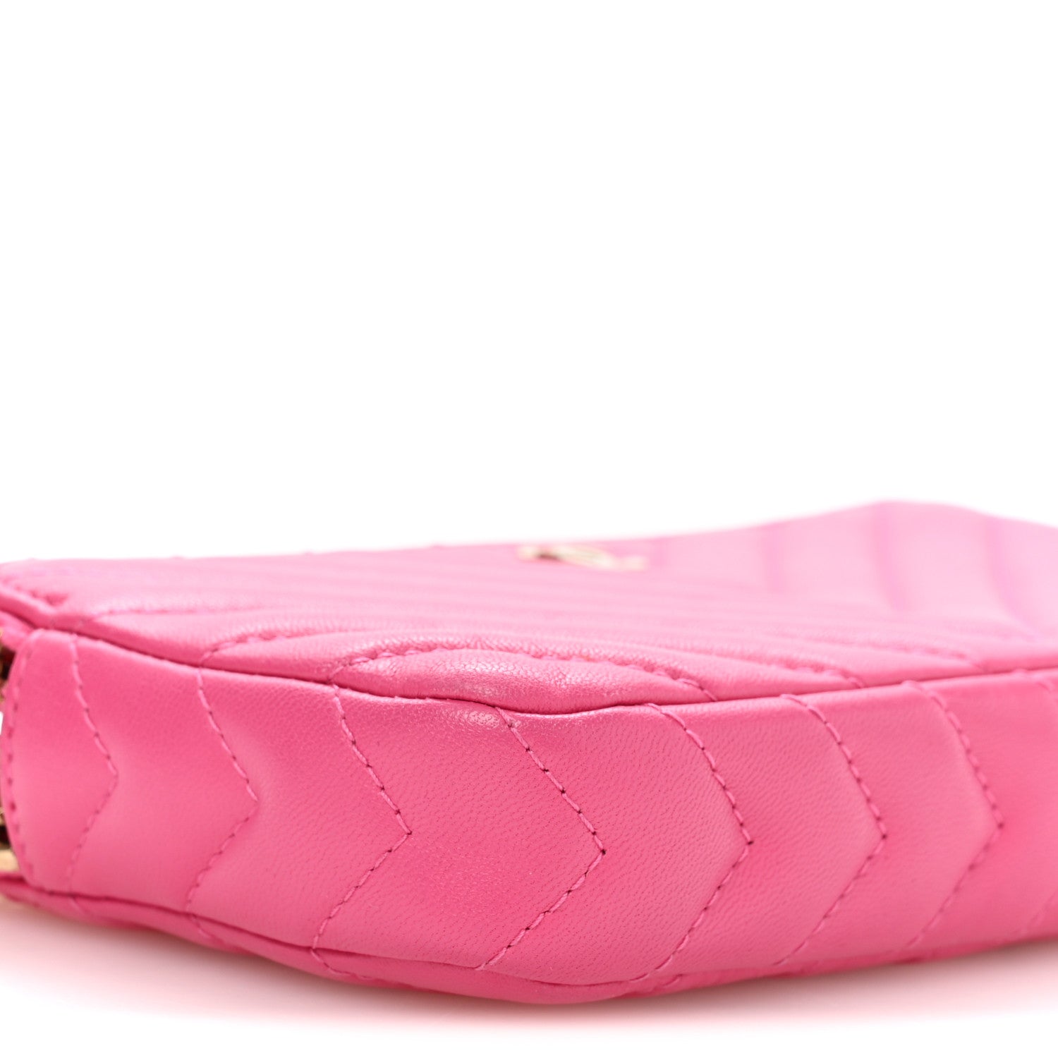 Lambskin Chevron Quilted Small Clutch With Chain Pink